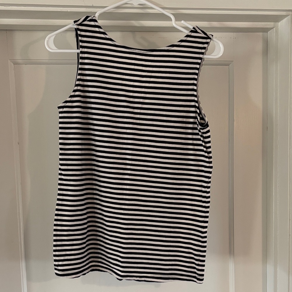 Banana Republic Black and White Striped Designer Tee